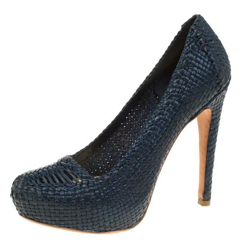 Prada Blue Woven Leather Madras Platform Pumps Size 38 - Prada - Modalova