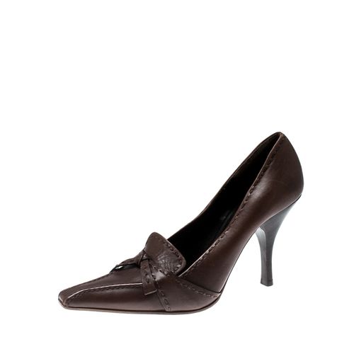 Prada Brown Leather Top Stitch Pointed Toe Pumps Size 36.5 - Prada - Modalova