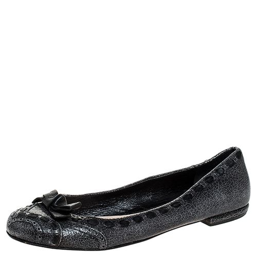 Prada Grey Textured Leather Bow Ballet Flats Size 39.5 - Prada - Modalova