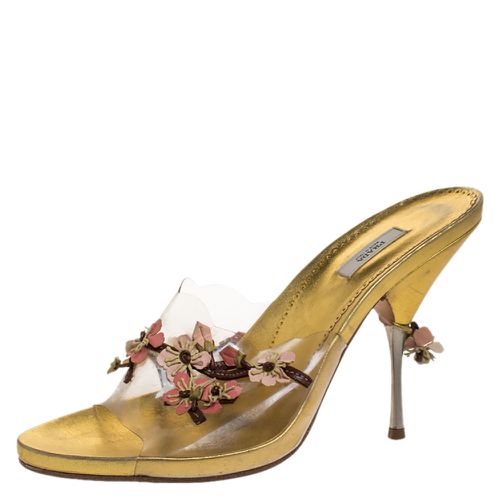 Prada Multicolor PVC and Leather Flower Embellished Slide Sandals Size 38.5 - Prada - Modalova