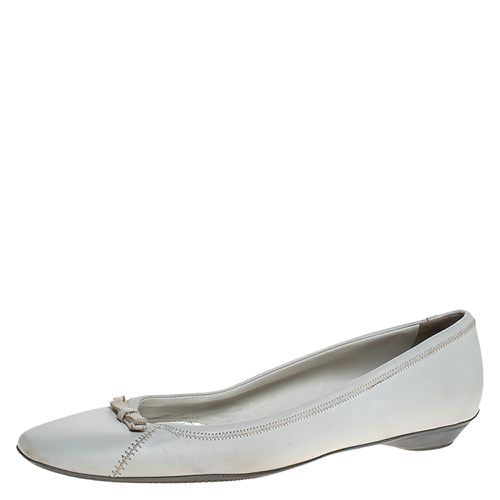 Prada White Leather Bow Ballet Flats Size 39 - Prada - Modalova