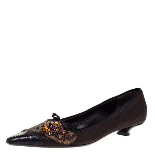 Prada Dark Brown Leather Crystal Embellished Vintage Pointed Pumps Size 36.5 - Prada - Modalova