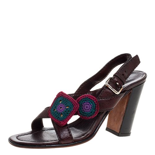 Prada Brown Leather Embellished Cross Strap Slingback Sandals Size 38 - Prada - Modalova