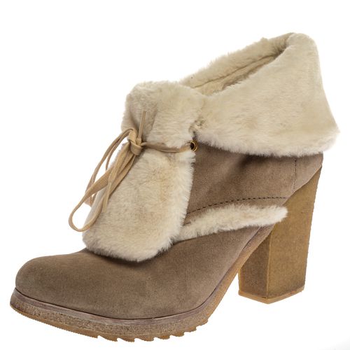 Prada Sports Beige Suede And Fur Shearling Trimmed Ankle Boots Size 40 - Prada - Modalova