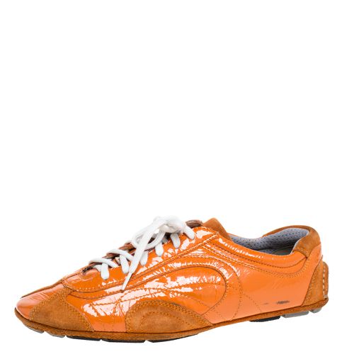 Prada Orange Suede And Patent Leather Vintage Low Top Sneakers Size 38.5 - Prada - Modalova