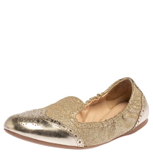 Glitter Fabric And Patent Leather Brogue Scrunch Ballet Flats Size 37.5 - Prada Sport - Modalova