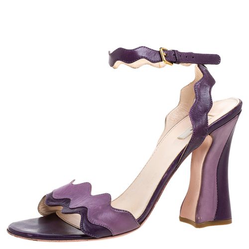 Prada Two Tone Purple Leather Wave Ankle Strap Sandals Size 37 - Prada - Modalova