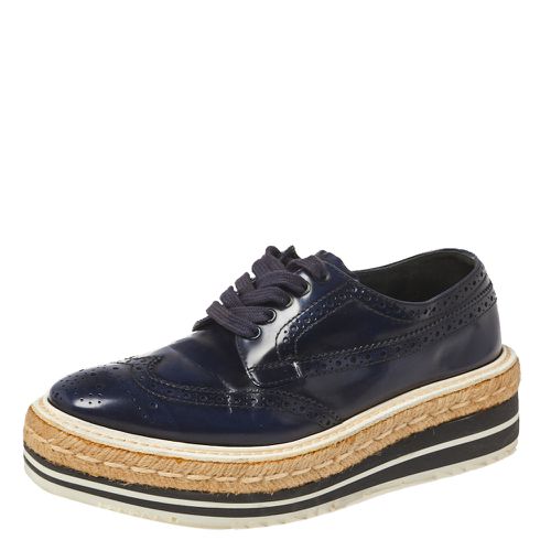 Prada Blue Brogue Leather Derby Lace Up Espadrille Sneakers Size 35.5 - Prada - Modalova