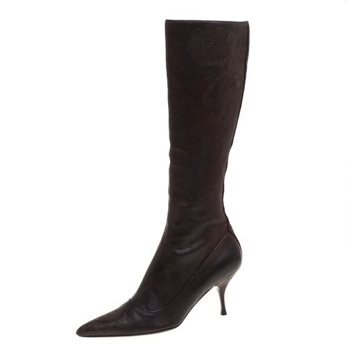 Prada Brown Leather Boots Size 38 - Prada - Modalova