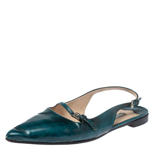 Prada Green Patent Leather Cut Out Buckle Slingback Flat Sandals Size 37.5 - Prada - Modalova