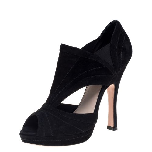 Prada Black Suede Cutout Peep Toe Booties Size 37.5 - Prada - Modalova