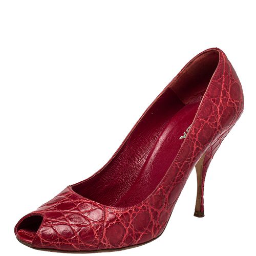 Prada Red Embossed Leather Peep Toe Pumps Size 40 - Prada - Modalova