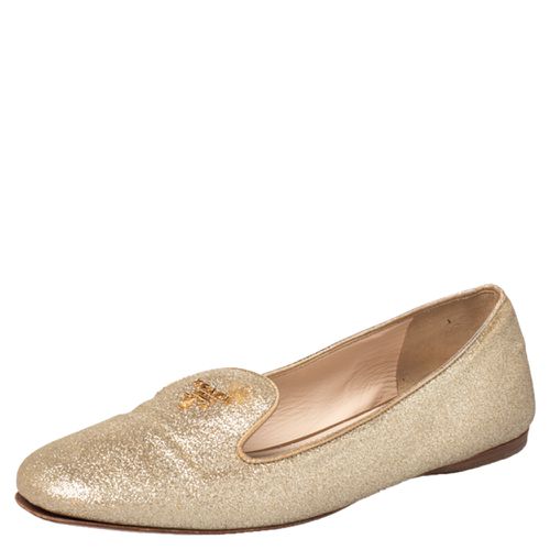 Prada Gold Glitter Smoking Slippers Size 37 - Prada - Modalova