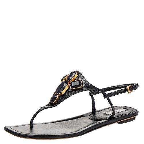 Prada Black Python Embellished Thong Flat Sandals Size 38 - Prada - Modalova