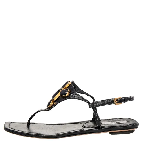 Python Embellished Thong Flat Sandals Size 38 - Prada - Modalova