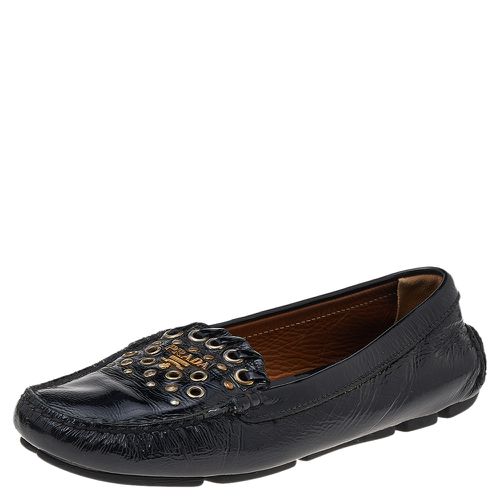 Prada Black Patent Leather Studded Slip On Loafers Size 36 - Prada - Modalova