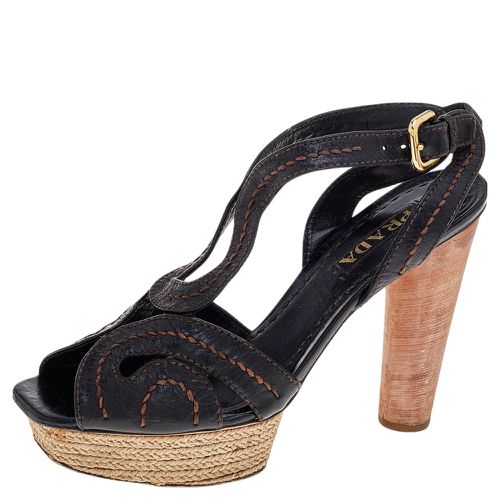 Prada Brown Leather Espadrille Platform Wooden Heel Ankle Sandals Size 40 - Prada - Modalova