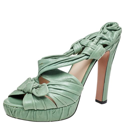 Prada Green Pleated Leather Bow Detail Slingback Platform Sandals Size 40 - Prada - Modalova