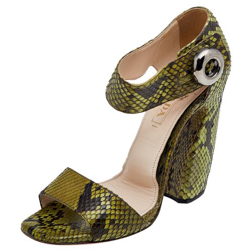 Prada Green Python Leather Ankle Strap Sandals Size 38.5 - Prada - Modalova