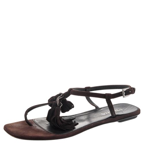 Prada Brown Suede Tassel Thong Sandals Size 37 - Prada - Modalova