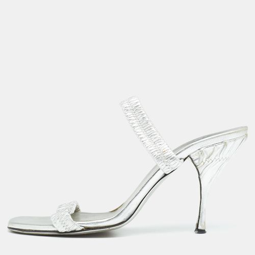 Prada Silver Leather Slide Sandals Size 37.5 - Prada - Modalova