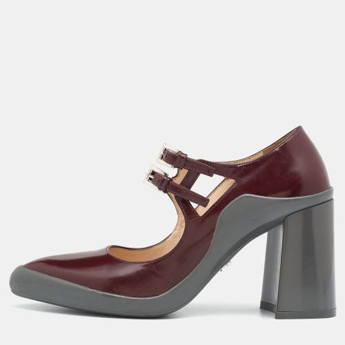 Prada Burgundy Leather Dual Strap Mary Jane Block Heel Pumps Size 37.5 - Prada - Modalova