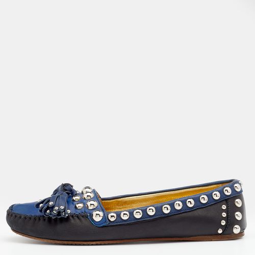 Prada Black/Blue Leather Studded Slip On Loafers Size 36 - Prada - Modalova