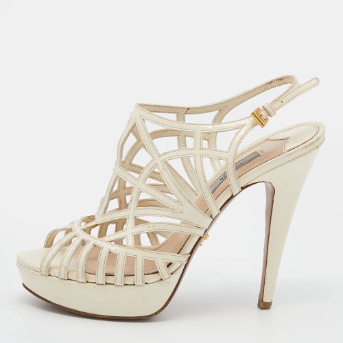 Prada Off White Patent Leather Caged Platform Sandals Size 38 - Prada - Modalova