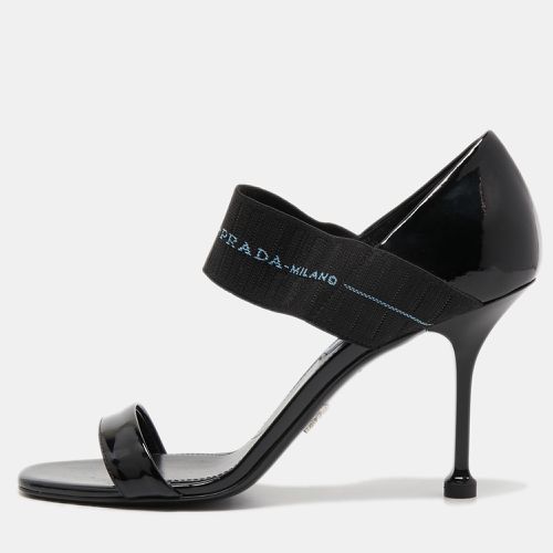 Prada Black Patent Leather and Logo Elastic Ankle Strap Sandals Size 39 - Prada - Modalova