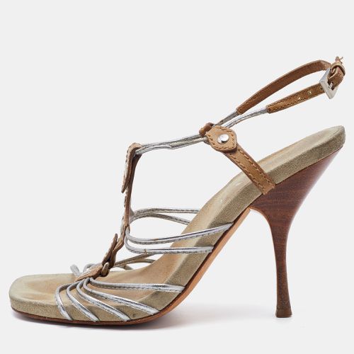 Prada Silver/Brown Leather Strappy Sandals Size 36.5 - Prada - Modalova