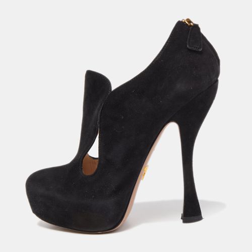 Prada Black Suede Zip detail Cut Out Platform Booties Size 36.5 - Prada - Modalova