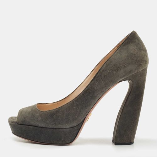 Prada Dark Grey Suede Peep Toe Platform Pumps Size 40 - Prada - Modalova