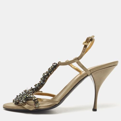 Prada Green Satin Crystal Embellished Embellished Sandals Size 39.5 - Prada - Modalova