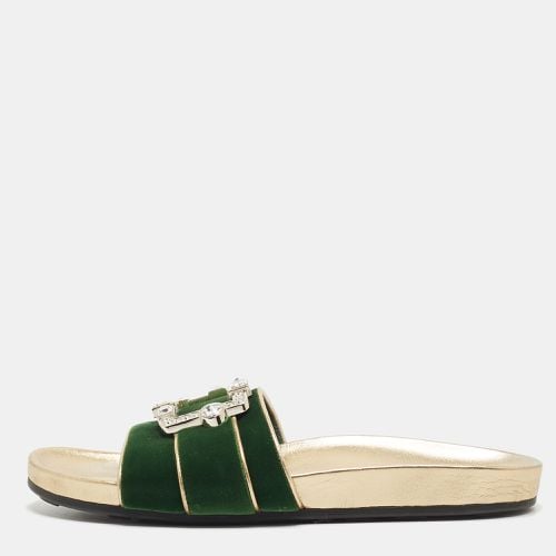 Prada Green/Gold Velvet And Leather Buckle Detail Slides Sizes 39.5 - Prada - Modalova