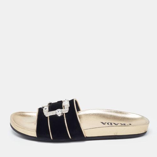 Prada Black Velvet Embellished Buckle Slides Size 39.5 - Prada - Modalova