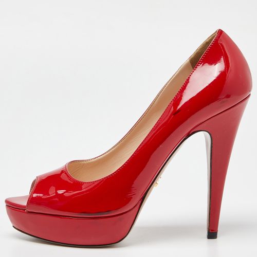 Prada Red Patent Leather Peep Toe Platform Pumps Size 39 - Prada - Modalova