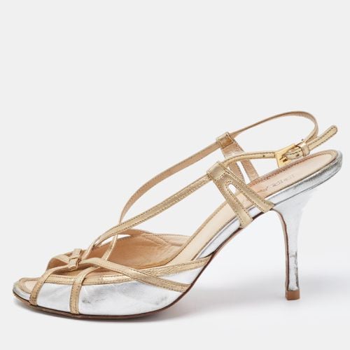 Prada Silver/Gold Leather Bow Strappy Slingback Sandals Size 38.5 - Prada - Modalova