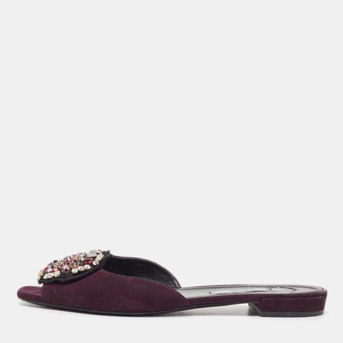 Prada Purple Suede Crystal Embellished Flat Slides Size 39.5 - Prada - Modalova