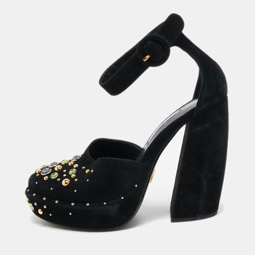 Prada Black Suede Crystal Embellished Ankle Strap Pumps Size 38.5 - Prada - Modalova