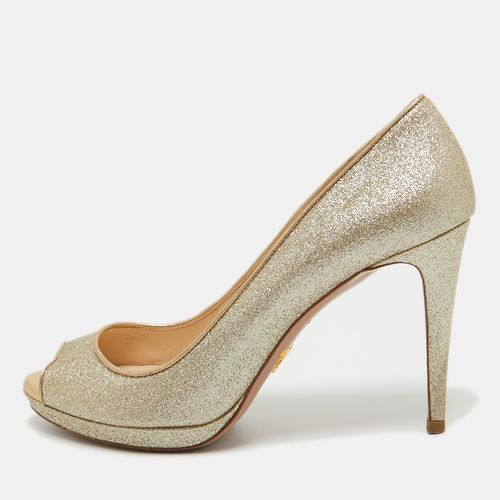 Prada Metallic Gold Glitter Peep Toe Pumps Size 40 - Prada - Modalova