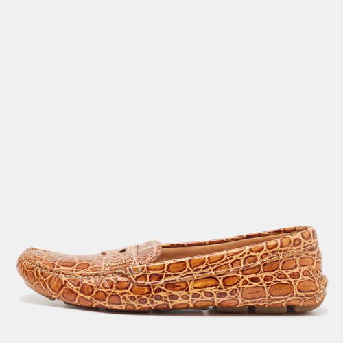 Prada Brown Crocodile Leather Slip On Loafers Size 40.5 - Prada - Modalova