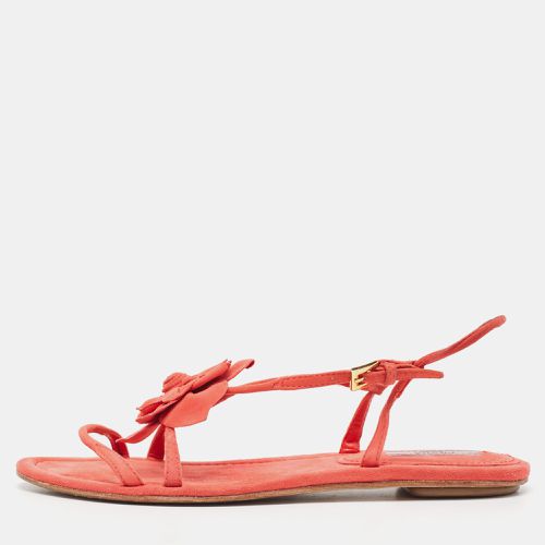 Prada Pink Suede Floral Applique Flat Sandals Size 37.5 - Prada - Modalova