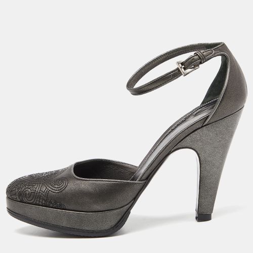 Prada Metallic Dark Grey Leather Ankle Strap Platform Sandals Size 37.5 - Prada - Modalova