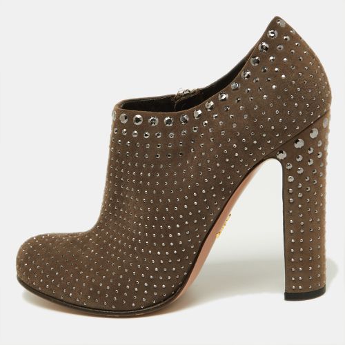 Prada Brown Studded Suede Ankle Booties Size 38 - Prada - Modalova