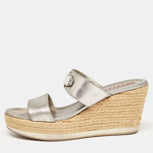 Prada Silver Leather Crystal Embellished Wedge Size 38.5 - Prada - Modalova