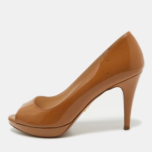 Prada Brown Patent Leather Peep Toe Platform Pumps Size 37.5 - Prada - Modalova