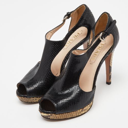 Python Leather Peep Toe Platform Ankle Strap Pumps Size 37.5 - Prada - Modalova