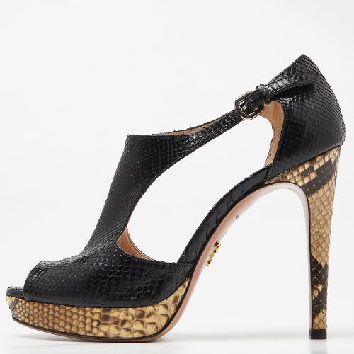 Prada Black Python Leather Peep Toe Platform Ankle Strap Pumps Size 37.5 - Prada - Modalova