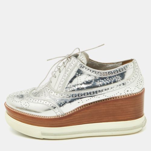 Miu Miu Metallic Silver Brogue Leather Platform Lace Up Oxfords Size 40 - Miu Miu - Modalova