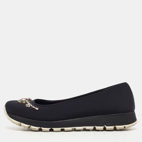 Prada Black Neoprene Crystal Embellished Slip On Sneakers Size 37.5 - Prada - Modalova